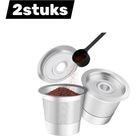 filtres à café réutilisables - Capsules de café réutilisables - Acier inoxydable - Compatibles avec toutes les machines à café - Alternative écologique - Économisez votre café - 2 filtres à café + 1 d (1/5)