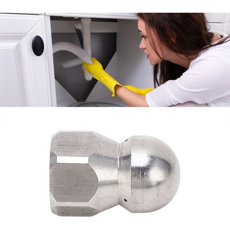 Buse de vidange pour nettoyeur haute pression 5000 PSI, mini-buse compacte et durable, tête sphérique - 1 trou avant, 3 trous arrière (1/5)