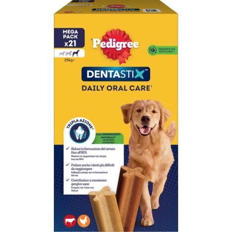 PEDIGREE DENTASTIX PER CANI BIG PACK 21 PZ TRIPLA AZIONE PER CANI LARGE DAI 25 KG IN SU PULIZIA E GENGIVE SANE