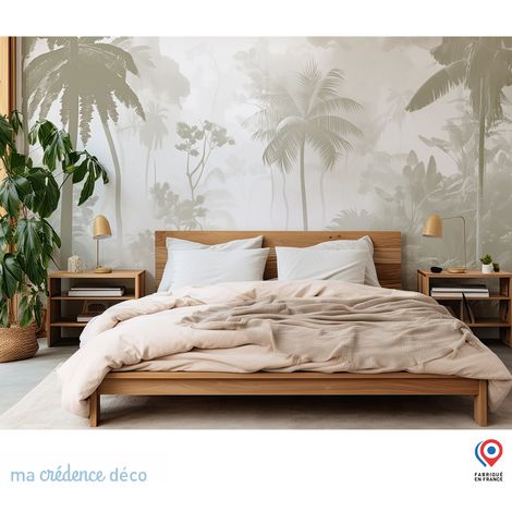 Papier peint : Fresque tropicale 4 - Intissé - L.200 x H.280 cm - Vert blanc (1/3)
