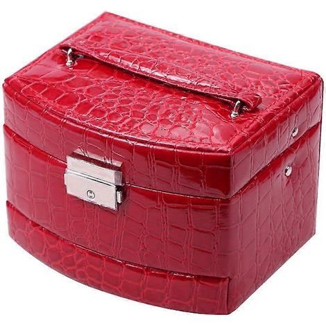 Boîte à bijoux 3 compartiments en cuir PU pour boucles d'oreilles et bagues, coffret de présentation, coffret cadeau, rose rouge (1/5)