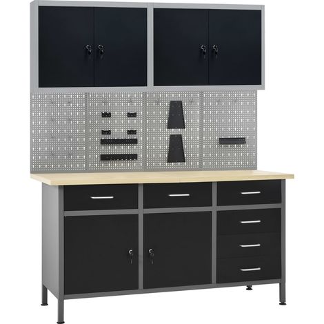 Vidaxl – Établi modulable 160 x 60 x 85 cm – Capacité de charge 500 kg – 4 panneaux muraux en acier – 2 armoires avec portes verrouillables