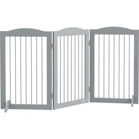 Barrière chien pliable grise 3 panneaux avec pieds support 154x30x80 cm, séparation intérieure pour pièces animaux (1/5)