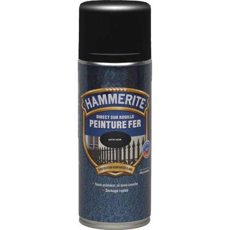 Peinture Fer aérosol Direct sur Rouille - Satin Noir - 400 ml - Hammerite