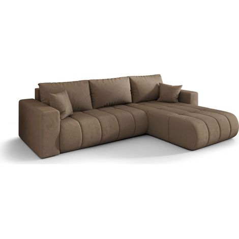 Canapé d’angle velours convertible avec coffre design ORIA angle droit-Marron-angle droit (1/5)