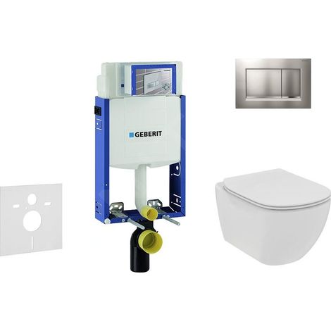 Geberit Kombifix - Set de bâti-support, WC suspendu Rimless+ abattant SoftClose Ideal Standard Tesi, plaque de déclenchement Sigma30 chrome mat/chrome 110.302.00.5 NE7