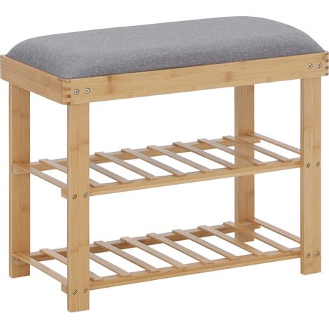 Panca scarpiera panca ingresso 60 x 29 x 50 cm seduta comoda portaoggetti 2 ripiani accogliente naturale in bambù grigio 210002635