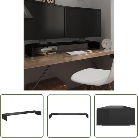 The Living Store Meuble TV/support pour moniteur 120x30x13 cm verre noir - Support Tv - Meuble Tv - Stand Tv - Support Ecran - Bureau Informatique (1/5)