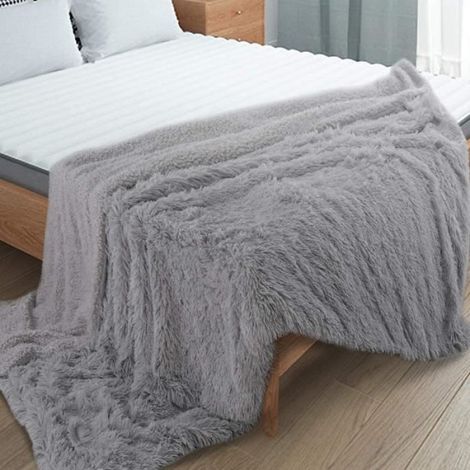 Plaid super doux + couverture polaire Sherpa Plaid pelucheux et confortable Plaid de canapé Décoration-Gris- 130160cm (1/4)