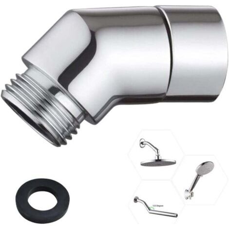 Adaptateur de Douchette à Main 135 Degrés 1/2" Coude Inclinaison Adaptateur De Pommeau De Douche Coude pour Douchette en Cuivre Tuyau de Douche Coudée avec Joint D'étanchéité (Argent) (1/4)