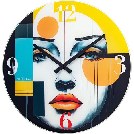 Horloge murale silencieuse en verre Vogue design Pop Art multicolore Ø 43 cm - PANGIVO (1/5)