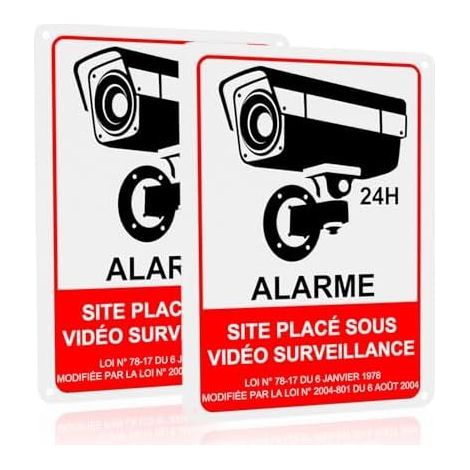 2 Pièces Panneau Camera Surveillance Exterieur Aluminium 18×25 cm, Pancarte Site Sous Video Alarme pour Propriété Privée, Résistant aux UV, Imperméable, Avec Trous Percés Red -