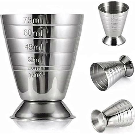 Messbecher für Cocktails, Edelstahl, graduierter Ausgießer für Flüssigkeiten oder Cocktails, 75 ml (2,5 oz) (1/5)