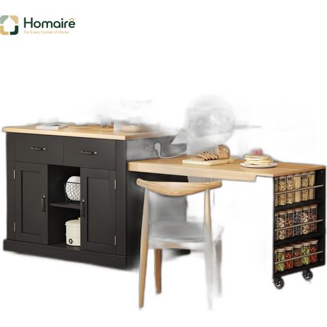 desserte de cuisine noire avec port USB et couchage coulissant en mdf 132 x 60 x 93 cm HOMAIRE (1/5)