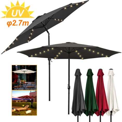 Parasol en avec LED et housse de protection 270cm avec manivelle protection UV 30+ parasol de balcon parasol de jardin réglable (gris) (1/5)