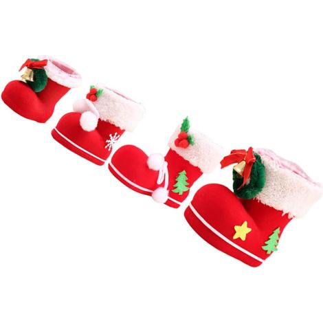 Ensemble de 4 pendentifs bottes de Noël, du format mini au format large, en velours. (1/5)
