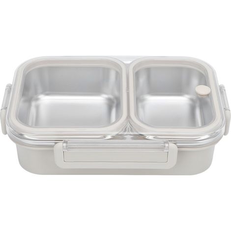 Boîte Repas en Acier Inoxydable Stainless Steel Lunch Box, Boîte À Deux Compartiments Carrée Portable 1.2L Gris Odorproof (1/5)