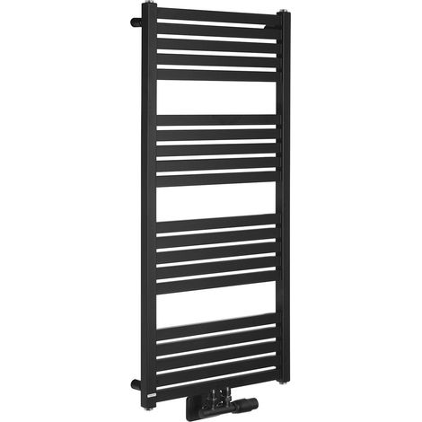 Radiateur de salle de bain GRUNT 500x1050mm, raccordement central, noir mat (1/5)