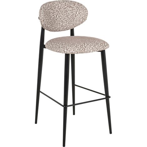 Tabouret de bar design tissu motif naturel assise confortable - Beige motif géométrique naturel (1/5)