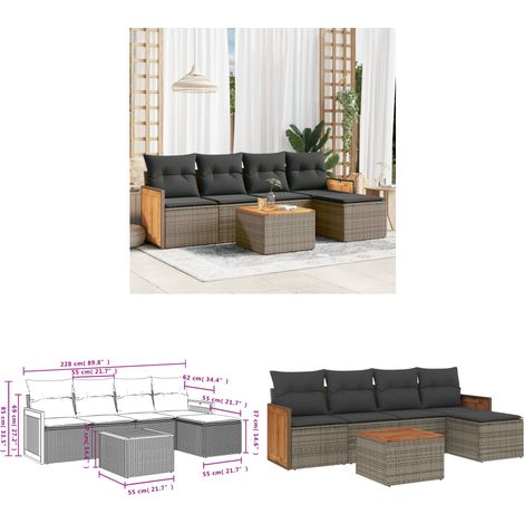 6-tlg. Garten-Sofagarnitur mit Kissen Grau Poly Rattan - Gartenmöbel - Sofasatz - PE-Rattan Möbel - Outdoor Furniture - Lounge Set - Home & Living (1/3)