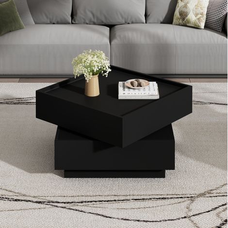 Tavolino basso girevole a 360° con 2 cassetti, spazio contenitore, 60 x 60 x 38 cm, nero DESVIAE (1/5)