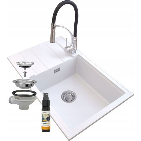 ÉVIER GRANIT BLANC LOUIS SIPHON BAT NEXO CHROME (1/5)