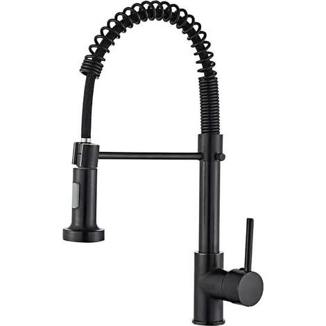 Grifo de cocina con rociador extraíble, mezclador con resorte, color negro. (1/5)