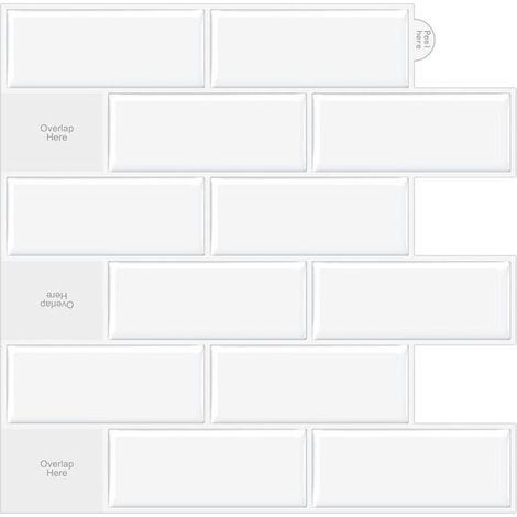 Carrelage Adhesif Mural Autocollant Carreau Ciment 3D Sticker Mural Auto-Adhésif Credence Adhesive Frontière Imperméable Cuisine Salle de Bain Brique Blanc,5 (1/5)