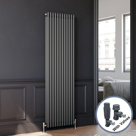 ELEGANT 1800 x 554 mm Anthracite Vertical 3 Column Radiator Traditional Designer Efficient Radiator + Anthracite Thermostatic Radiator Valves (1/5)