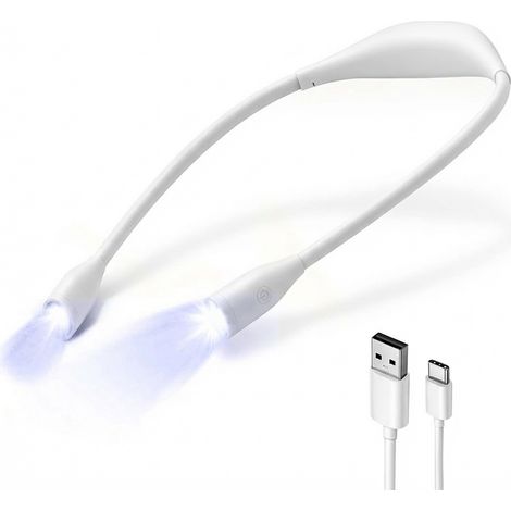 FISHTEC - Lampe de lecture de cou rechargeable - 3 couleurs de lumière 3 intensités bras flexibles silicone souple USB-C 6 à 20 h d'autonomie - Lecture couture bricolage voyage