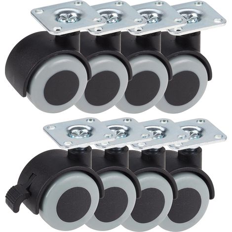 Dörner + Helmer Parkett Doppellenkrollen Set 8 Rollen mit Feststeller für Möbel Transportboxen - spurlos & bodenschonend TPE Laufflächen