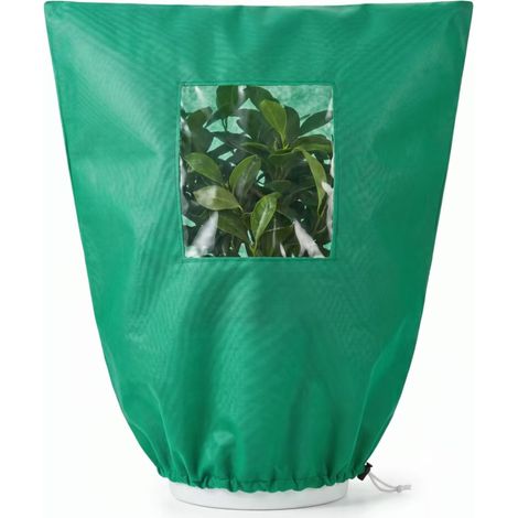 Housse de Protection Hivernale pour Arbres 100x100 cm, Tissu Non Tissé Épais avec Fenêtre Transparente et Cordon de Serrage Vert, Couverture Anti-Gel et Froid (1/2)