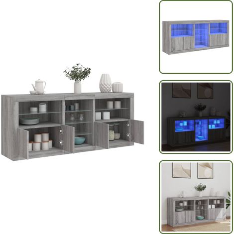 Buffet avec lumières LED sonoma gris 162x37x67 cm - Buffet Moderne - Meuble De Rangement - Armoire - Luminaire Led Rgb - Décoration Intérieure (1/5)