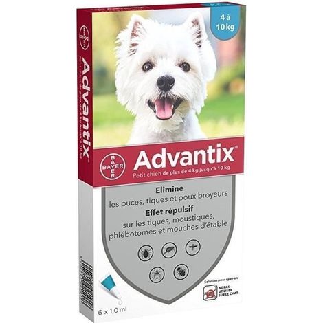 ADVANTIX 6 pipettes antiparasitaires - Pour petit chien de 4 a 10kg