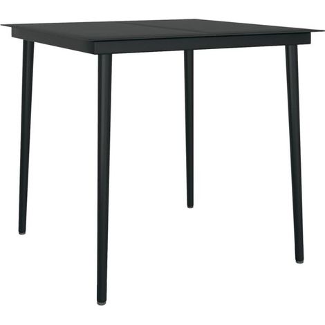 Table de Jardin Extérieure en Acier Noir avec Plateau en Verre, 80x80x74 cm (1/5)