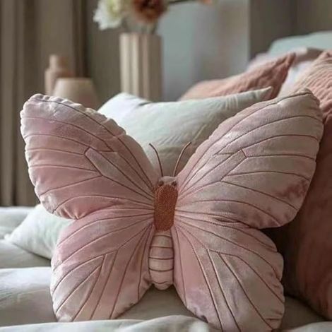 Coussin décoratif en forme de papillon, coussin créatif en peluche, coussin de siège rembourré doux en forme de papillon, oreiller décoratif pour le salon (rose-B) (1/5)