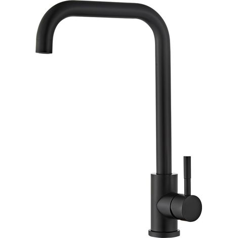 Robinet de cuisine en acier inoxydable - Mitigeur monocommande rotatif à 360° en forme de L - Robinet monotrou pour évier - Noir mat (1/5)