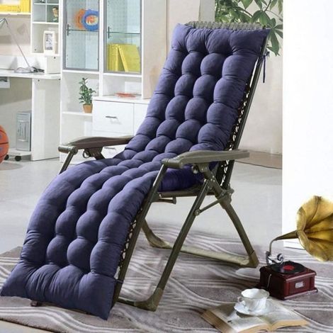 Matelas Coussin pour Bain de Soleil Chaise Longue, Coussin Chaise Longue Jardin Extérieur Doux Pliable,160 48 8 cm -bleu marine (1/4)