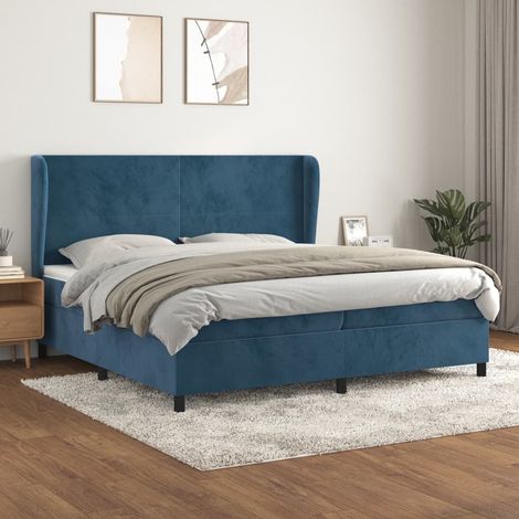 Cama box spring con colchón terciopelo azul oscuro 200x200 cm vidaXL