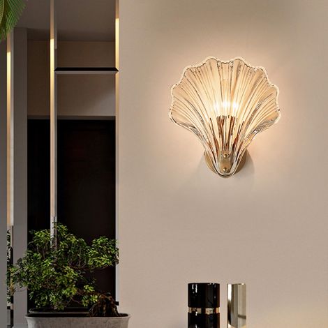Lámpara de pared moderna para interiores, lámpara de pared con forma de concha E14, lámpara de lectura decorativa para sala de estar o dormitorio (ámbar, bombilla no incluida). (1/4)