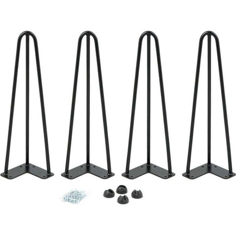 Lot de 4 pieds épingle 40,5 cm en acier laminé – Design industriel moderne – Plaque de fixation incluse – Support jusqu'à 50 kg (1/4)