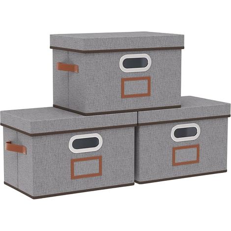 Storage Boxes with Lids, 38 x 25 x 25 cm, Grey