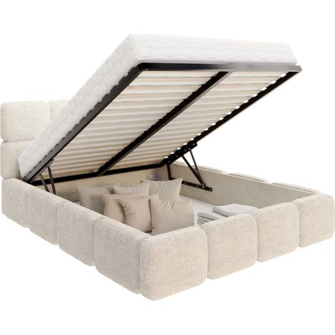 Lit coffre Delicato 180 x 200 cm avec sommier à lattes relevable Créme