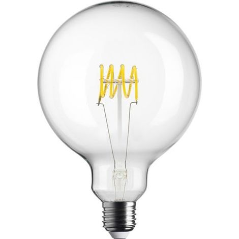 Ampoule LED Globe 125 mm – 5W – 300 lm – 1800 K – Verre Clair – Filament Spirale Horizontale – Dimmable
