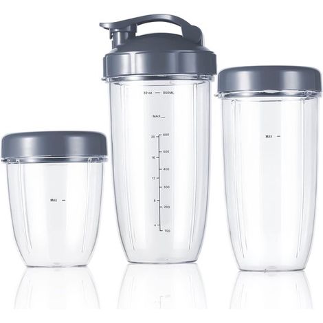 Ensemble d'accessoires pour blender 5 pièces - Compatible avec Nutribullet 600 W et 900 W - 3 gobelets de rechange (473 ml/710 ml/946 ml) avec couvercle à clapet et couvercle de conservation (1/5)
