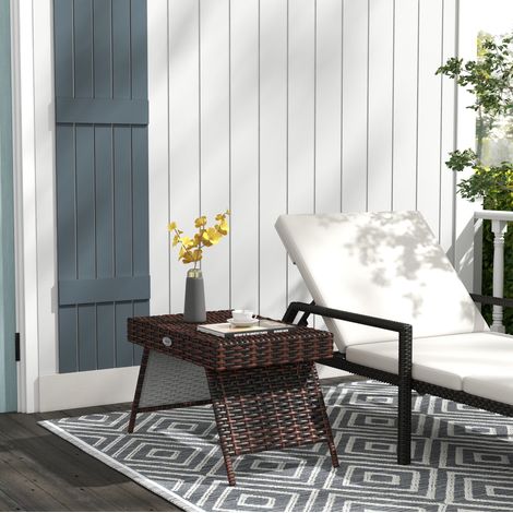 Mesa de jardín plegable de ratán, 60 x 41 x 41 cm, marrón, sin montaje OKMYHOME (1/5)