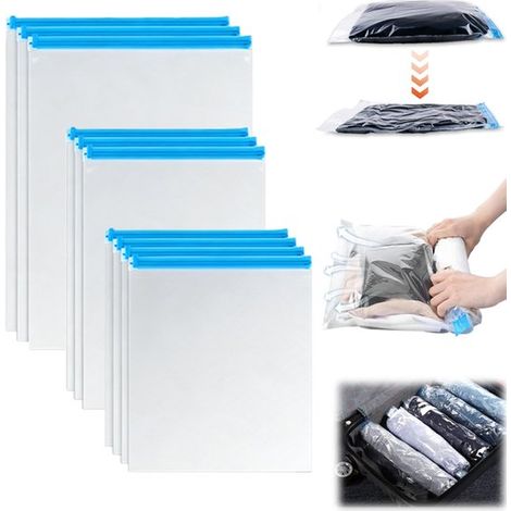 Lot de 10 sacs de compression - Sacs de compression enroulables - Sacs de compression de voyage - Sans aspirateur ni pompe - 3 tailles - Sacs de rangement gain de place pour vêtements, voyages et mais (1/5)