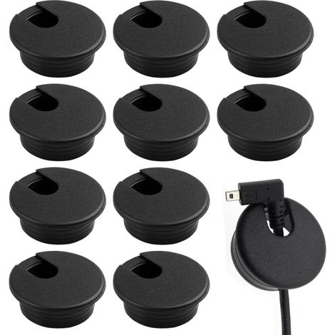 Lot de 10 œillets de Bureau, Passe-câble de Bureau 35mm, Solution Idéale pour Le Bureau et la Maison, Câble de Table avec Scie Cloche(Noir) (1/4)