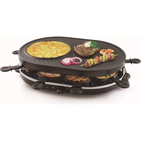 RACLETTE für 8 Personen Tischgrill, Grillplatte oval mit Crêpefläche 1200 Watt (1/5)