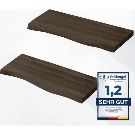 LAMO Manufaktur 2 Stück Wandregal aus Holz 2x 42cm SET 2 Baumkante Regal Farbe: Schwarz